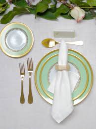 Golden cutlery and plate top view, christmas dinner setting gold fork, spoon and knife on red tablecloth with ribbons, pearls and glitter, ceramic xmas holiday utensil realistic 3d illustration. How To Set A Table A Guide To Table Setting Architectural Digest