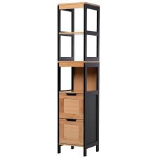 Ce meuble est une formidable solution de rangement, qui n'aura pas. Meuble Colonne Rangement Salle De Bain Style Cosy Dim 30l X 30l X 144h Cm 3 Etageres 2 Tiroirs Bambou Mdf Noir 30x30x144cm Marron Achat Vente Colonne Armoire Sdb