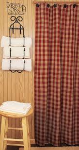 Wine Teadyed Buffalo Check Shower Curtain Country Shower Curtain Primitive Shower Curtains Vinyl Shower Curtains