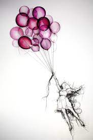 Http Debbie Smyth Com Mixed Media Balloon Girl By Debbie Smyth Pin And Thread Drawing With Printed Eleme Imagination Drawing Drawings Balloon Illustration