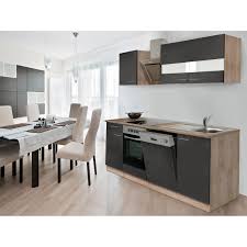 Respekta Economy Kuchenzeile Kb220esgsc 220 Cm Grau Eiche Sagerau Glanzend Kaufen Bei Obi
