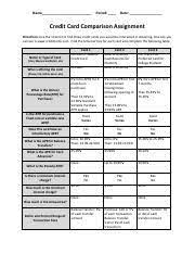 In this lesson, students will also be given an opportunity to analyze the information contained on a credit card statement. Credit Card Comparison Assignment Pdf Name Period Date Credit Card Comparison Assignment Directions Use The Internet To Find Three Credit Cards You Course Hero