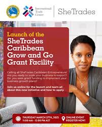 ⏳Tomorrow, March 27 at 11:00 AM (AST), join us online for the launch of the  #SheTradesCaribbean #GrowandGo Grant Facility. Register today!  ➡️https://ow.ly/NTTT50Vo3br This event is for Caribbean #WomenInBusiness,  who are interested in