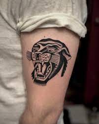 Traditional Panther Head By Wes At Tattoo Joris Amsterdam Tiger Head Tattoo Traditional Black Tattoo Head Tattoo