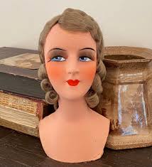 Vintage French Boudoir Doll Head Only Poupee De Salon Bed Doll Molded Doll  Head Art Deco Flapper With Wig Eyelashes