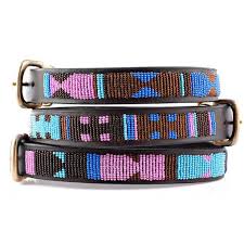 Handmade African Beaded Leather Dog Collar Malindi Beaded Dog Collar Leather Dog Collars Bead Leather