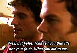 A fan, getting the extra treatment.... Michael C. Hall backstage at a “Lamb  Of God” concert.