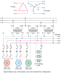 typical delta to wye three phase four wire transformer