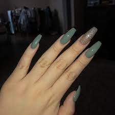 Olive Green Coffin Nails Green Nail Designs Olive Nails Green Nails
