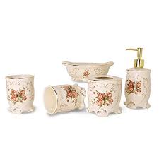 2020 popular 1 trends in home improvement, home & garden, toys & hobbies, lights & lighting with rose bathroom accessories and 1. Yalong 5 Piece Red Rose Floral Ceramic Bathroom Accessory Set Includes Soap Lotion Dispenser Toothbrush Holder Tumbler And Soap Dish For Father S Day Buy Online In Dominica At Dominica Desertcart Com Productid 45771193