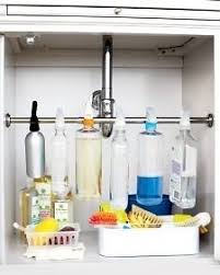Organization Under Sink Can Also Use A Good Tension Bar Won T Have To Drill Holes Esp For Those That R Rangement Sous Evier Astuce Rangement Idee Rangement