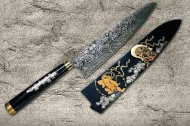 Takeshi Saji Makie Art R2 Sg2 Mirrored Damascus Japanese Chef S Gyuto Knife 240mm With Urushi Lacquered Saya And Handle Fujin Raijin Diamond Mirror Japanese Kitchen Knives Japanese Chef