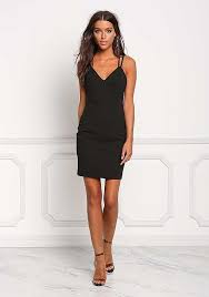 Junior Clothing Black Double Strap Deep V Bodycon Dress Dresses Bodycon Dress Beautiful Dresses