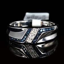 Mens White 14k Gold Gp Genuine Real Blue Diamond Ring Engagement Wedding Band Rings For Men Blue Wedding Rings Blue Diamond Engagement Ring