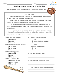 1st grade reading comprehension tests worksheets