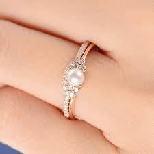 Pearl Engagement Ring Set Rose Gold Bridal Cluster Diamond Eternity Birthstone Antique Art De Pearl Engagement Ring Pearl Engagement Ring Set Gold Ring Designs