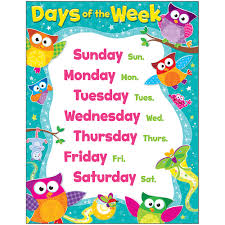 Details About Days Of The Week Owl Stars Learning Chart Trend Enterprises Inc T 38447