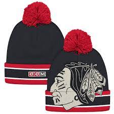 Adidas mens chicago blackhawks culture cuffed knit hat with pom. Chicago Blackhawks Ccm Logo Cuffed Knit Hat