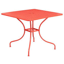 Steel patio table with umbrella hole. Flash Furniture Commercial Grade 35 5 Square Coral Indoor Outdoor Steel Patio Table With Umbrella Hole Target