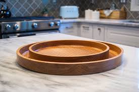 Practical kitchen countertop storage ideas and systems. Modern Wood Tray Round Walnut Serving Tray Etsy