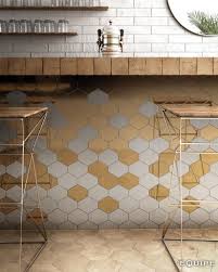 Scale Benzene Metalic White Equipe Ceramicas Gold Tile Bathroom Wall Tile Hexagon Tiles
