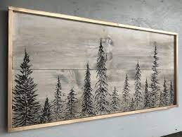 Wood Wall Art Carved Tree Forest Home Decor Etsy Cabin Wall Art Forest Wall Art Pine Tree Painting