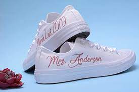 Shop nike rose gold shoes at dick's sporting goods. Amazon Com Rose Gold Glitter Personalized Wedding Sneakers For Bride Custom Bridal Trainers Awesome Bride Tennis Shoes Handmade