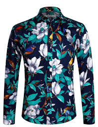 Instead, use a crisp lined shirt to balance a skirt's soft print. Men S Shirt Luxury Printing Pattern Long Sleeve Floral Shirt 1006 Blue C612idjmabr Floral Long Sleeve Shirt Mens Outfits Men Floral Shirt