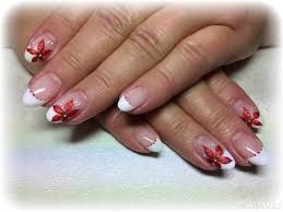 Weiss Mit Roter Glitzer Blume Franzosische Nageldesign French Nails Nageldesign