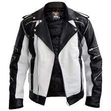 Men Black White Thriller Premium Genuine Pure Real Leather Jacket White Leather Jacket Leather Jacket Black Leather Jacket Men