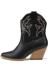 Amazon.com | Soda RIGGING ~ Women Western Stitched Pointe Toe Low Heel  Ankle Mid Shaft Boots (Black, numeric_5_point_5) | Shoes