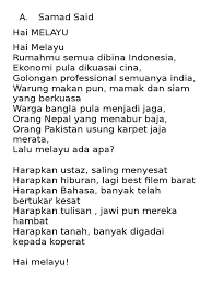 By malaysian poet and national laureate a. Sajak Samad Said Melayu