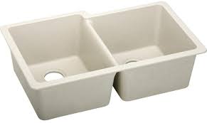 Undermount sink can be a creative design feature. Elkay Elgu250rbq0 33 Inch Offset Double Bowl Undermount Kitchen Sink With Scratch Resistant Stain Resistant And Sound Guard Material Bisque