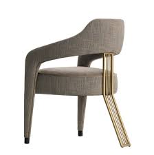 Contemporary Dining Chair With Gilded Metal Back Leg In 2020 Fully Upholstered Dining Chair Dining Chairs Klismos Dining Chair