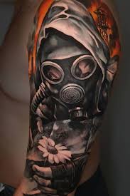 'a gas mask on his face made an unearthly breathing sound as he did so.' 'the atmosphere is poisonous, so she wears a gas mask as she works.' 'the local media reported that in both cases officers in protective suits, carrying air tanks and wearing gas masks, were at the scene.' Doctor Pepper The Tattoo Art Hub Studio