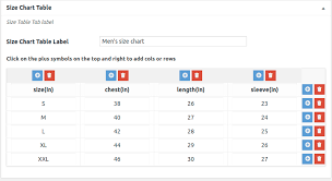 Woocommerce Product Size Chart Size Guide Table Plugin