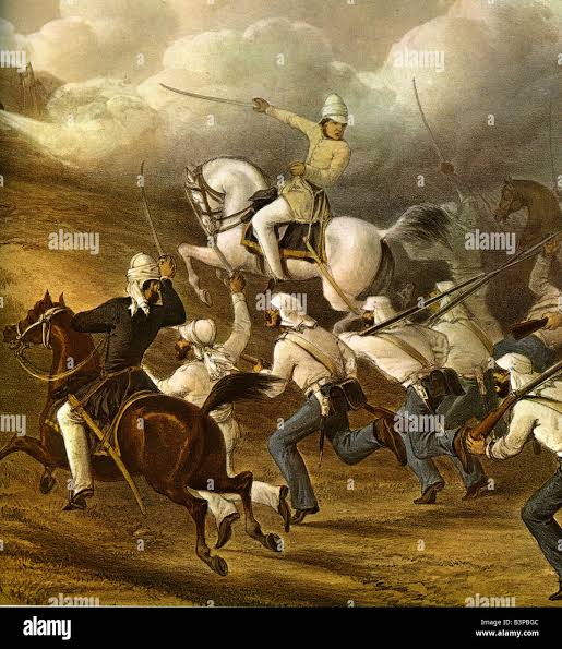 INDIAN MUTINY British cavalry and infantry storm the batteries at Badle Serai, Delhi in 1857 Stock Photo - Alamy