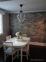 A Grey Brick Wallpaper In A Dining Room Sold By Aboutmurals Ca Modernhomedeco Brick Wallpaper Living Room Brick Wallpaper Dining Room Brick Wallpaper Kitchen