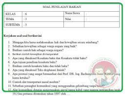 Pendidikan pancasila dan kewarganegaraan (ppkn) grade/level: Soal Uh Ph Kelas 6 Tema 3 Kurikulum 2013 Revisi 2018 Guru Maju