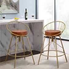 Maybe you would like to learn more about one of these? Awonde 24 Swivel Bar Stools Set Of 2 Gold Metal Upholstered Counter Height Barstools With Backs 24 Seat Height Brown Leather Seat Buy Online In India At Desertcart 186495842