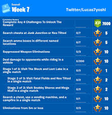 Fortnite challenges week 4 season 7 leaked, launch fireworks, search the letter noms sign, destroy chairs, poles. Lucas7yoshi Fortnite Leaks On Twitter Week 7 Week 10 Challenges
