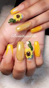 Yellow Amarillo Sun Flowers Girasoles Coffin Nails Sunflower Nails Flower Toe Nails Nail Designs Pictures