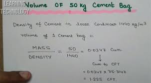 volume of cement bag in cubic feet volume of cement in 1