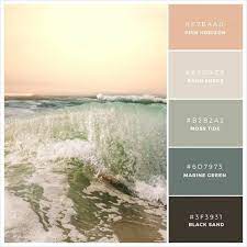 Pink Horizon Sand Surge Moss Tide Marine Green Black Sand Wandfarbe Farbtone Farbinspiration Farbschemata