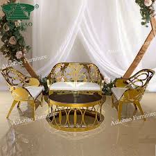 Metal mostly makes the frame. New Design Gold Stainless Steel Wedding Throne Sofa Set Bride And Groom View Wedding Throne Sofa Aulobao Furniture Product Details From Foshan Hardware Furnit Sofa Set Throne Chair Wedding Throne Chairs