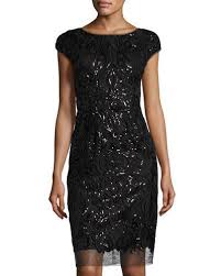 Vera Wang Cap Sleeve Sequined Cocktail Dress Black Metallic Cocktail Dress Embroidered Cocktail Dress Vera Wang Cocktail Dress