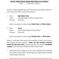 No spesifikasi jenis alat berat harga sewa alat perjam jumlah 1. Contoh Surat Perjanjian Sewa Menyewa Alat Musik Contoh Surat