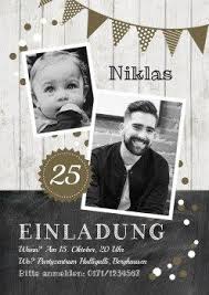 Einladung Zum 25 Geburtstag In Trendy Look Mit Zwei Fotos Und Olivgruner Girlande Einladungge Geburtstagseinladungen Einladung Runder Geburtstag Einladungen