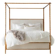 Shop wayfair for the best white canopy bed frame. Marilyn Modern Classic Gold Leaf White Linen Upholstered Wood Canopy Bed Queen Queen Kathy Kuo Home