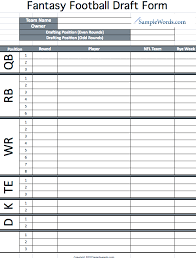 printable fantasy football draft form fantasy football